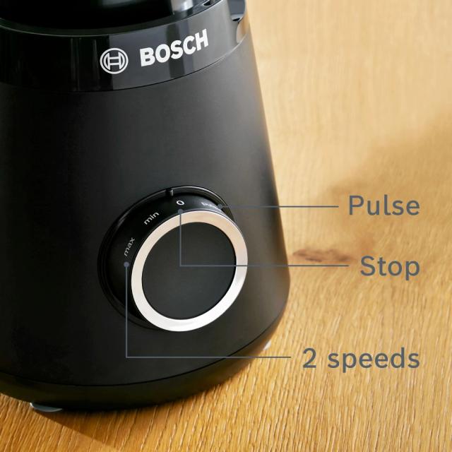 Блендер Bosch MMB6176B Series 4, VitaPower Blender, 1200 W, Glass ThermoSafe jug 1.5 l, Grinding attachment, Two speed settings and pulse function, ProEdge stainless steel blades made in Solingen, Black