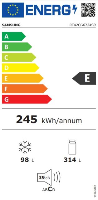 Хладилник Samsung RT42CG6724S9EO, Refrigerator, Top Freezer, All-Around Cooling, 412 l (314l/98l), No Frost, Energy Efficiency E, SpaceMax, WiFi, Stainless steel