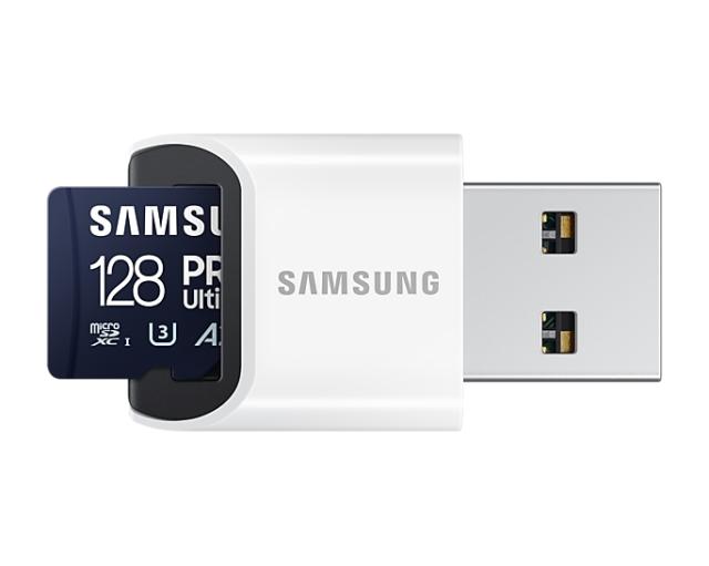 Памет Samsung 128GB micro SD Card PRO Ultimate with USB Reader , UHS-I, Read 200MB/s - Write 130MB/s, U3, V30, A2
