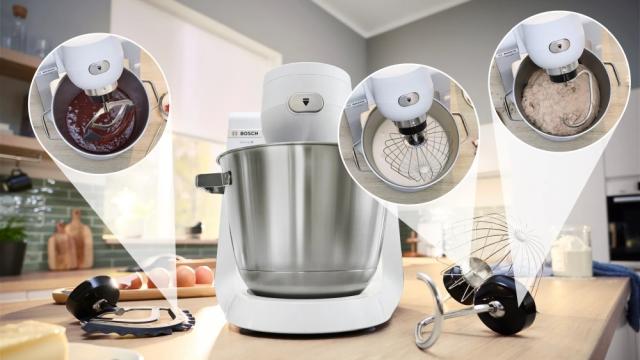 Кухненски робот Bosch MUMS6EW22, Compact Kitchen Machine, MUM6, 3D Planetary Mixing, 1600 W, Professional pastry set, Extra large 5.5L stainless steel bowl, White