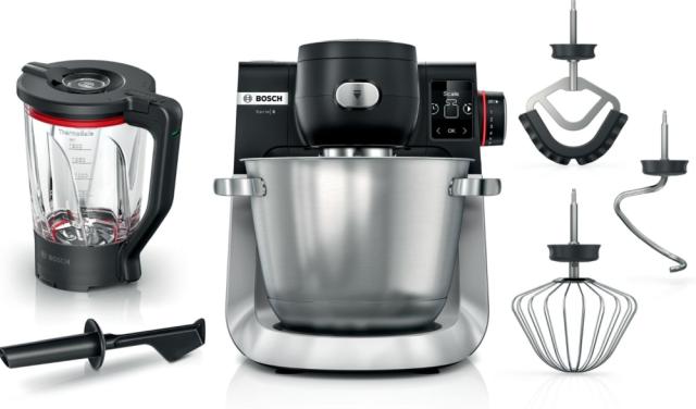 Кухненски робот Bosch MUMS6ZS17, Compact Kitchen Machine with scale, MUM6, 3D Planetary Mixing, 1600 W, Professional pastry set, ThermoSafe Blender, Extra large 5.5L stainless steel bowl, Jet black matt