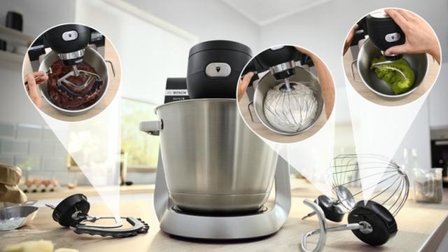 Кухненски робот Bosch MUMS6ZS17, Compact Kitchen Machine with scale, MUM6, 3D Planetary Mixing, 1600 W, Professional pastry set, ThermoSafe Blender, Extra large 5.5L stainless steel bowl, Jet black matt