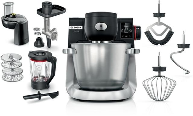Кухненски робот Bosch MUMS6ZS34, Compact Kitchen Machine with scale, MUM6, 3D Planetary Mixing, 1600 W, Professional pastry set, ThermoSafe Blender, Meat mincer,  4 discs, Extra large 5.5L stainless steel bowl, Jet black matt