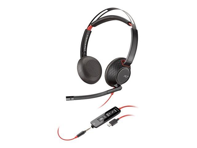 Слушалки POLY Blackwire C5220 Stereo, USB Type C, AUX 3.5 mm, шумопотискащ микрофон, автоматична настройка на звука, черни