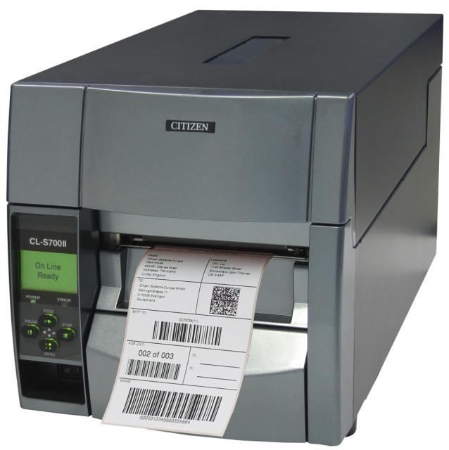 Етикетен принтер Citizen Label Industrial printer CL-S700IIDT, 200mm/s, Print Width 4"(104mm)/Media Width min-max (12.5-118mm)/Roll Size max 200mm, Core Size(25-75mm), 203dpi/USB/RS-232+Opt.card LinkServer/Plug (EU) Grey + Citizen Direct Thermal 2670