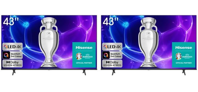 Телевизор 2x Hisense 43" E7KQ, 4K Ultra HD 3840x2160, QLED, Quantum Dot, HDR 10+, HLG, Dolby Vision, DTS Virtual X, Smart TV, WiFi 5GHz, WiFi Direct, BT, Anyview Cast, 3xHDMI, 2xUSB, LAN, CI+, DVB-T2/C/S2, Black + Transcend 250GB, External SSD, ESD27