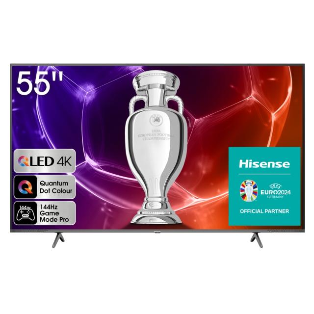 Телевизор Hisense 55" E7KQ Pro, 4K Ultra HD 3840x2160, QLED, Quantum Dot, 120Hz, HDR 10+ adaptive, HLG, Dolby Vision, DTS Virtual X, Smart TV, WiFi 5GHz, WiFi Direct, BT, Anyview Cast, 3xHDMI, 2USB,LAN,CI+, VB-T2/C/S2, Black +Transcend 250GB, Externa
