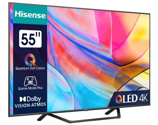 Телевизор Hisense 55" A7KQ, 4K Ultra HD 3840x2160, QLED, FALD, Quantum Dot, HDR 10+, HLG, Dolby Vision, Dolby Atmos, Smart TV, WiFi 5GHz, WiFi Direct, BT, Anyview Cast, 3xHDMI, 2xUSB, LAN, CI+, DVB-T2/C/S2, Dark Grey + Transcend 250GB, External SSD, 