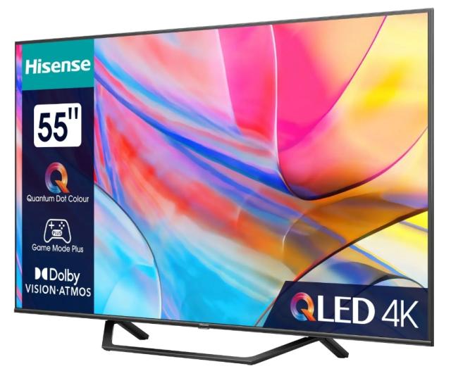 Телевизор Hisense 55" A7KQ, 4K Ultra HD 3840x2160, QLED, FALD, Quantum Dot, HDR 10+, HLG, Dolby Vision, Dolby Atmos, Smart TV, WiFi 5GHz, WiFi Direct, BT, Anyview Cast, 3xHDMI, 2xUSB, LAN, CI+, DVB-T2/C/S2, Dark Grey + Transcend 250GB, External SSD, 