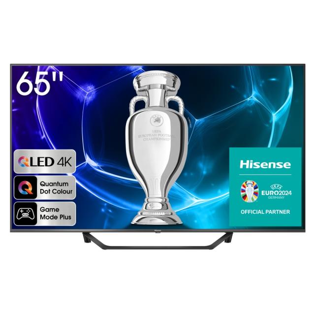 Телевизор Hisense 65" A7KQ, 4K Ultra HD 3840x2160, QLED, FALD, Quantum Dot, HDR 10+, HLG, Dolby Vision, Dolby Atmos, Smart TV, WiFi 5GHz, WiFi Direct, BT, Anyview Cast, 3xHDMI, 2xUSB, LAN, CI+, DVB-T2/C/S2, Dark Grey + Transcend 250GB, External SSD, 