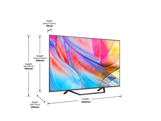 Телевизор Hisense 65" A7KQ, 4K Ultra HD 3840x2160, QLED, FALD, Quantum Dot, HDR 10+, HLG, Dolby Vision, Dolby Atmos, Smart TV, WiFi 5GHz, WiFi Direct, BT, Anyview Cast, 3xHDMI, 2xUSB, LAN, CI+, DVB-T2/C/S2, Dark Grey + Transcend 250GB, External SSD, 