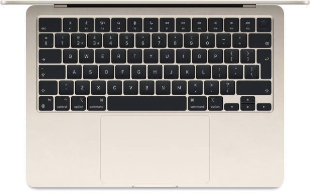 Лаптоп Apple MacBook Air 13 2024, 13.6", Apple M3 8C (3.5/4.05GHz, 20M), 8 ядра GPU Apple M3, 8GB DDR4, 256GB SSD, Starlight