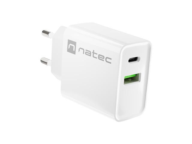 Адаптер Natec USB Charger Ribera 1X USB-A + 1X USB-C 20W, White