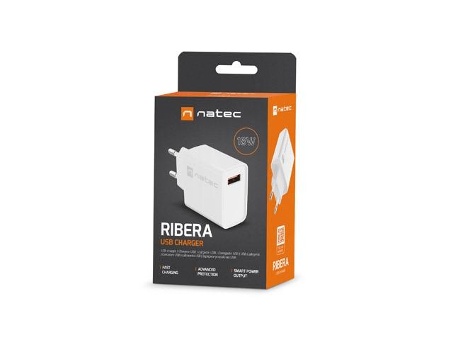 Адаптер Natec USB Charger Ribera 1X USB-A 18W, White