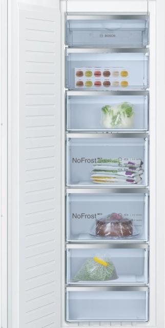 Фризер Bosch GIN81VEE0, SER4, Built-in freezer, NoFrost, E, 177.2 x 55.8 cm, 212l, 35dB(B), SuperFreeze, 5 drawers (1 BigBox), flat hinge