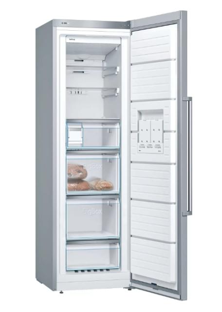 Фризер Bosch GSN36AIEP, SER6, FS upright freezer, NoFrost, E, 186/60/65cm, 242 l, 39 dB(C), IceTwister, VarioZone, 4 drawers (BigBox), vertical handle, Stainless steel