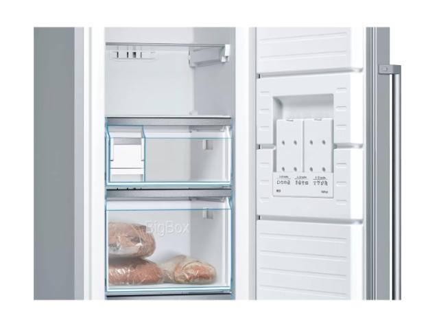 Фризер Bosch GSN36AIEP, SER6, FS upright freezer, NoFrost, E, 186/60/65cm, 242 l, 39 dB(C), IceTwister, VarioZone, 4 drawers (BigBox), vertical handle, Stainless steel