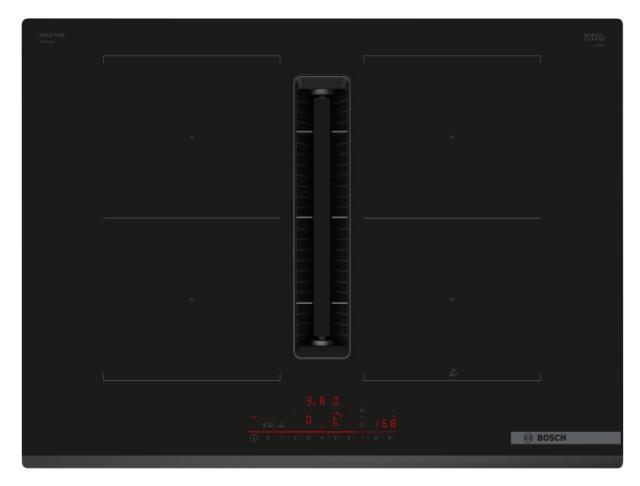 Готварски плот Bosch PVQ731H26E SER6; Induction hob with integrated ventilation system 70cm, 2 Combi Zones + hood, B, max 622 m3/h, 69 dB, HC, Black