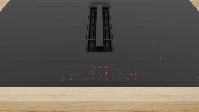 Готварски плот Bosch PVQ731H26E SER6; Induction hob with integrated ventilation system 70cm, 2 Combi Zones + hood, B, max 622 m3/h, 69 dB, HC, Black