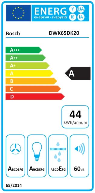 Аспиратор Bosch DWK65DK20, SER2, Wall hood 60 cm, A, LED lights, transparent glass, white print, max 430 m3/h, 60 dB