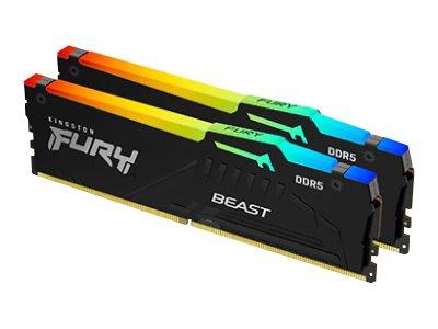 Памет KINGSTON FURY Beast RGB 64GB (2x16) 5200MHz DDR5 CL40 DIMM, 1.25V - KF552C40BBAK2-64