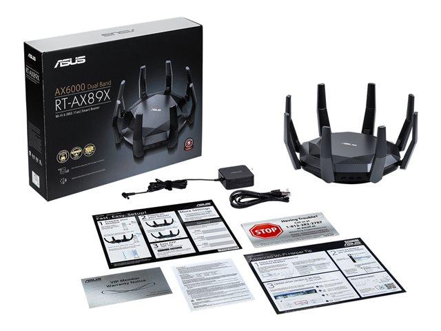 Рутер Asus RT-AX89X, 4800Mbs, 3G/4G, WAN/LAN: 1 x 10GBase-T, 8 x 10Base-T/100Base-TX/1000Base-T, 1 x 10Gb Ethernet, 8 външни антени