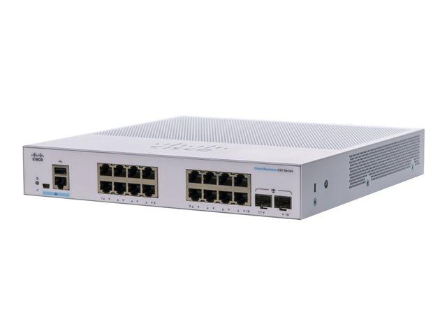 Суич Cisco CBS250-16T-2G-EU, 18 порта, 16x 10/100/1000 Mbps, 2 x Gigabit SFP