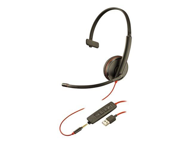 Слушалки POLY Blackwire C3215, моно слушалка, AUX, USB Type-C 209750-201, шумопотискащ микрофон, Черни