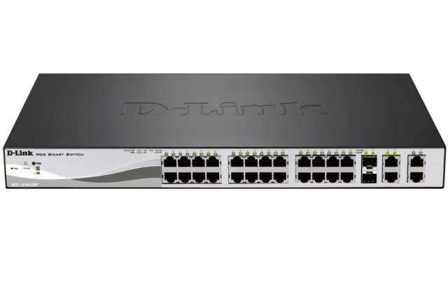 Комутатор D-Link 24-port 10/100 PoE Smart Switch + 2 Combo 1000BaseT/SFP + 2 Gigabit