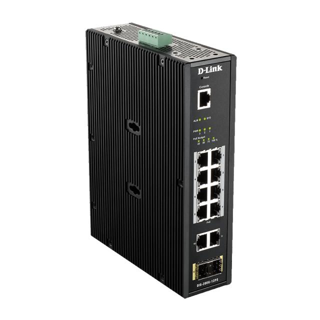 Комутатор D-Link 12 Port L2 Industrial Smart Managed Switch with 10 x 1GBaseT(X) ports (8 PoE 240W) & 2 x SFP ports