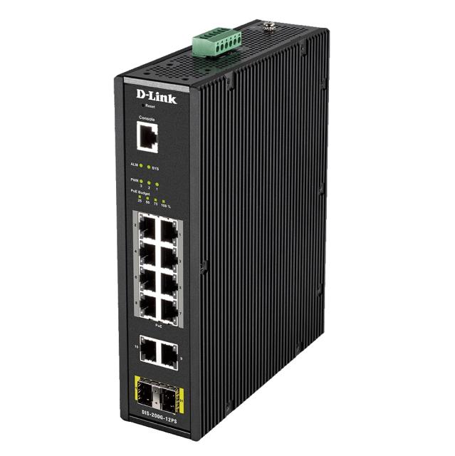 Комутатор D-Link 12 Port L2 Industrial Smart Managed Switch with 10 x 1GBaseT(X) ports (8 PoE 240W) & 2 x SFP ports