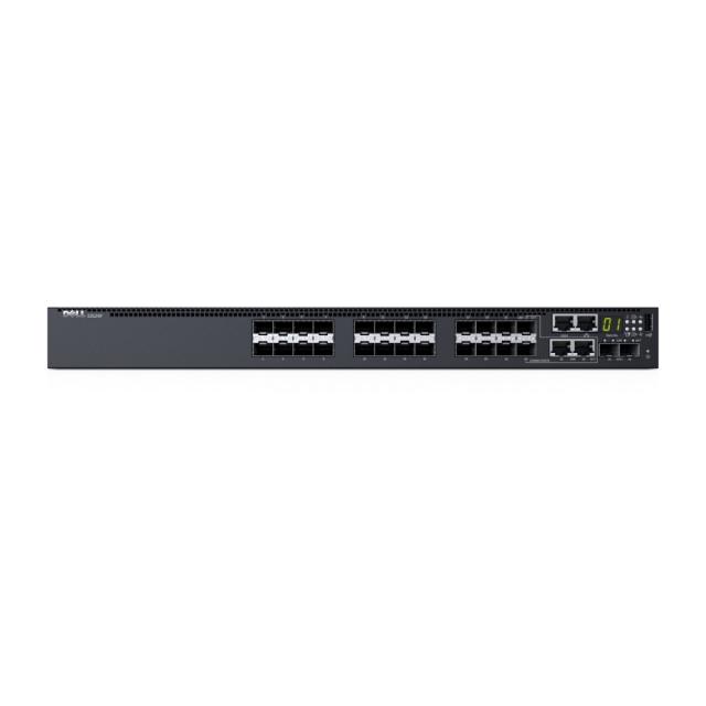 Комутатор Dell Networking S3124, L3, 24x 1GbE, 2xCombo, 2x 10GbE SFP+ fixed ports, Stacking, IO to PSU airflow, 1x AC PSU, LLW