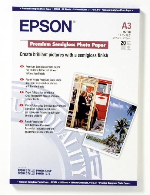 Хартия Epson Premium Semigloss Photo Paper, DIN A3, 251g/m2, 20 Blatt
