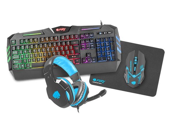 Комплект Fury Gaming combo set 4in1, Thunderstreak 2.0 keyboard + Mouse + Headphones + Mousepad, US layout