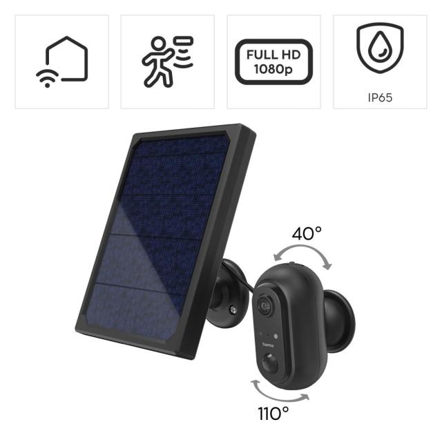 Камера HAMA, WiFi, Със соларен панел, Батерии, Детектор за движение, 1080p