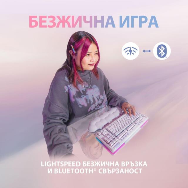 Безжична геймърска механична клавиатура Logitech G G715, TKL, Linear, RGB LED, US Layout, бяла