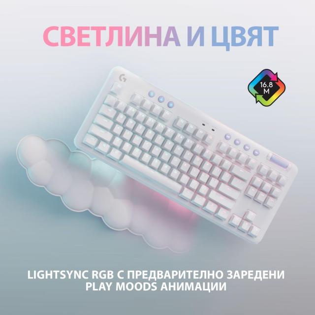 Безжична геймърска механична клавиатура Logitech G G715, TKL, Linear, RGB LED, US Layout, бяла