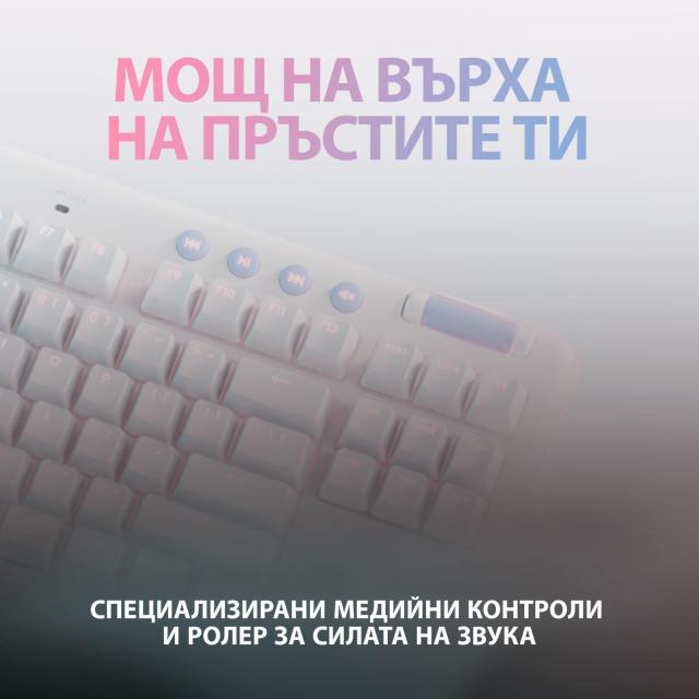 Безжична геймърска механична клавиатура Logitech G G715, TKL, Tactile, RGB LED, US Layout, бяла
