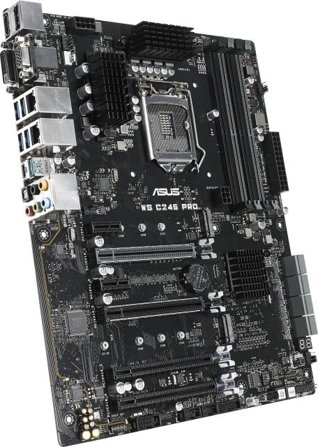 Дънна платка за сървър ASUS WS C246 PRO, LGA-1151, DDR4 2400/2666 ECC & non ECC UDIMM, 2x GLAN, 8x SATA 6Gb/s, dual M.2, RAID 0/1/5/10, 1x USB 3.1 Type C, ATX