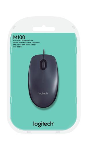 Жична оптична мишка LOGITECH M100, USB, Тъмно сив