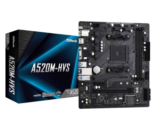 Дънна платка ASRock A520M-HVS, A520, AM4, DDR4, PCI-E 3.0 (HDMI/VGA), 4x SATA 6Gb/s, 1x M.2, 4x USB 3.2 Gen 1, Micro ATX