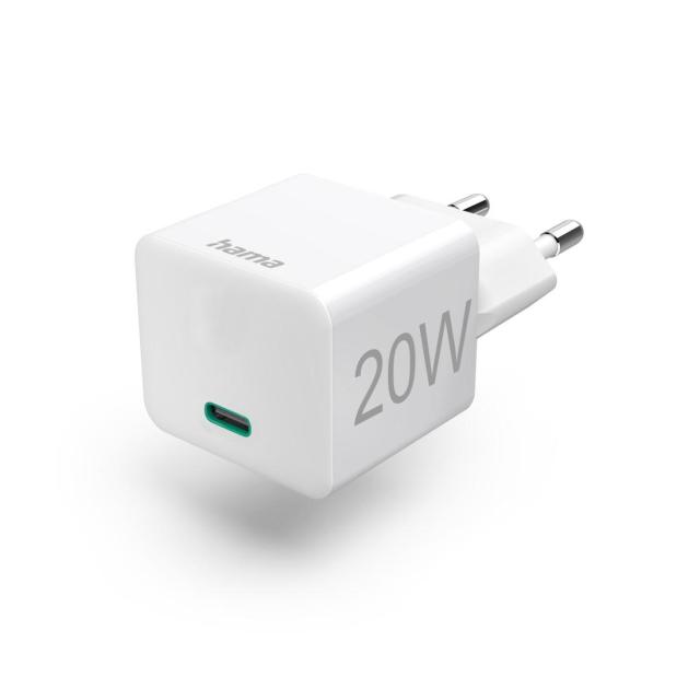 Мрежово зарядно HAMA Mini-Charger, Power Delivery (PD) Qualcomm 3.0, USB-C, 20W, Бял
