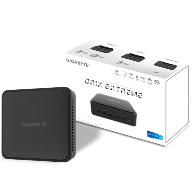 Мини компютър Gigabyte BRIX BEI3-1220, Intel® Core™ i3-1220P, 2 x SO-DIMM DDR4, M.2 SSD, WI-FI 6E + BT 5.2, черно, Free DOS