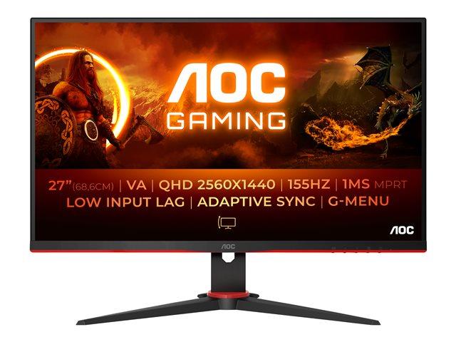 Монитор AOC Q27G2E/BK, 27" (68.58 cm) VA Flat, 155Hz, QHD, 1ms, 3000:1, 250d/m2, DisplayPort, 2 x HDMI