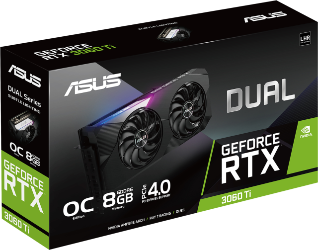 Видеокарта ASUS Dual GeForce RTX 3060 Ti V2 OC Edition 8GB GDDR6, (HDMI, DP), LHR