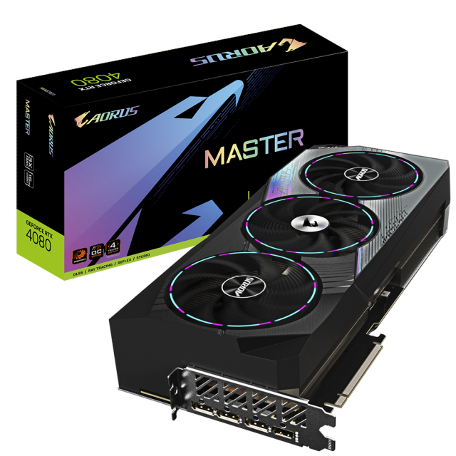 Видео карта GIGABYTE GeForce RTX 4080 AORUS MASTER OC, (DisplayPort 1.4a x 3, HDMI 2.1 x 1), 16GB GDDR6X