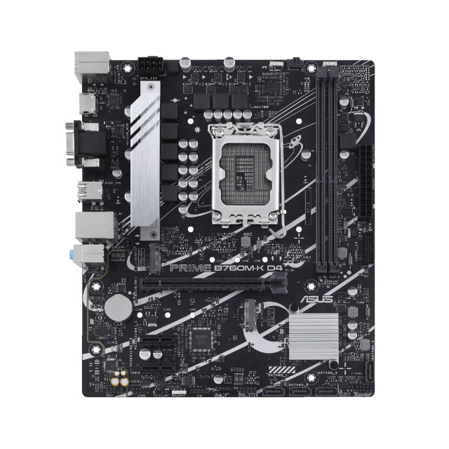 Дънна платка ASUS PRIME B760M-K D4, PCIe 4.0, LGA 1700, (HDMI/VGA), 2xDDR4, 4 x SATA 6Gb/s, 2xM.2 Gen4, Aura Sync, mATX