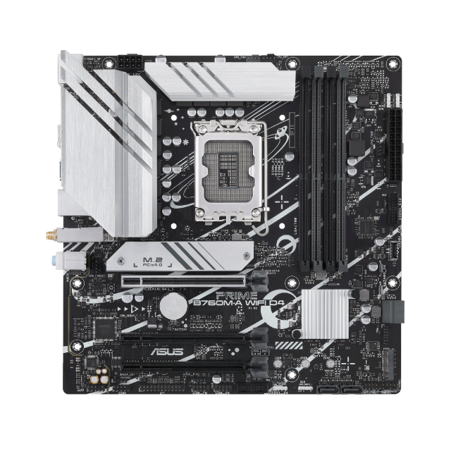 Дънна платка ASUS PRIME B760M-A WIFI D4, LGA1700, 4x DDR4, 4x SATA 6Gb/s, 2x M.2, WiFi 6/Bluetooth v5.2, 2xHDMI/DP, mATX
