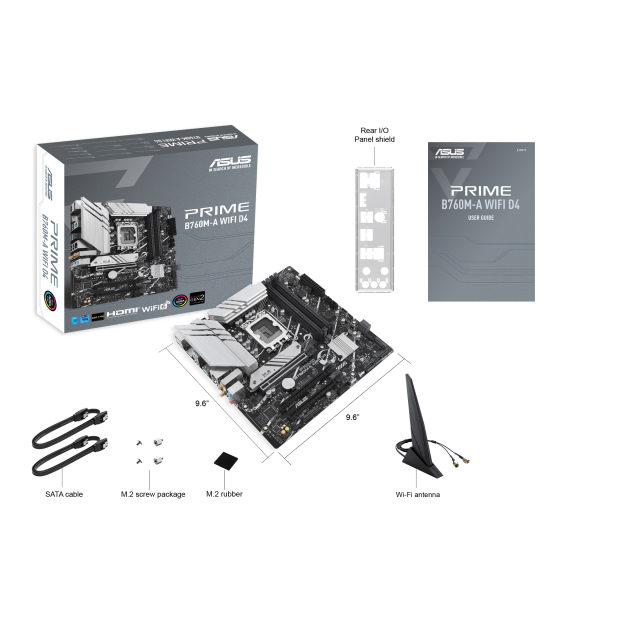 Дънна платка ASUS PRIME B760M-A WIFI D4, LGA1700, 4x DDR4, 4x SATA 6Gb/s, 2x M.2, WiFi 6/Bluetooth v5.2, 2xHDMI/DP, mATX
