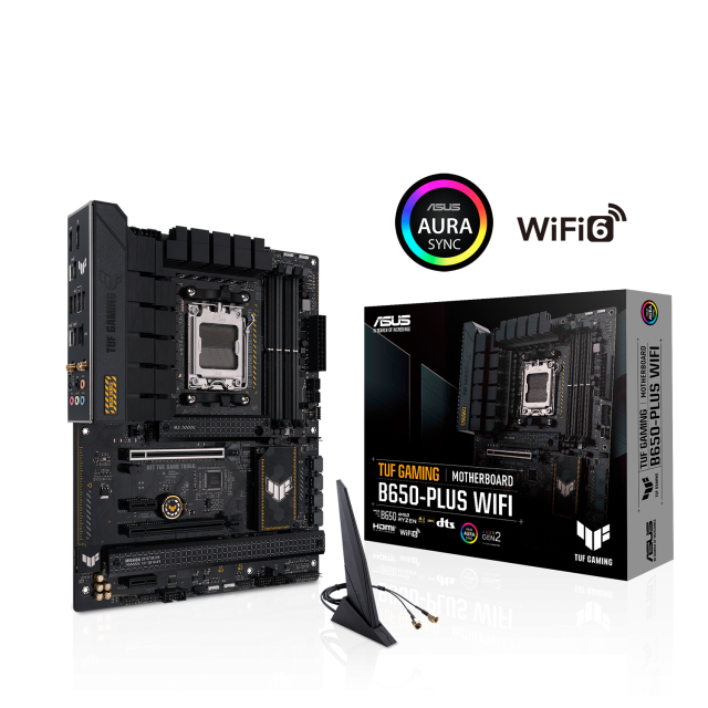 Дънна платка ASUS TUF GAMING B650-PLUS WIFI, AM5, PCIe 4.0, 4xDDR5, Wi-Fi 6, 4xSATA 6Gb/s, 3xM.2 Gen4, 1xUSB Type-C, HDMI, DP, ASUS Aura Sync, ATX 